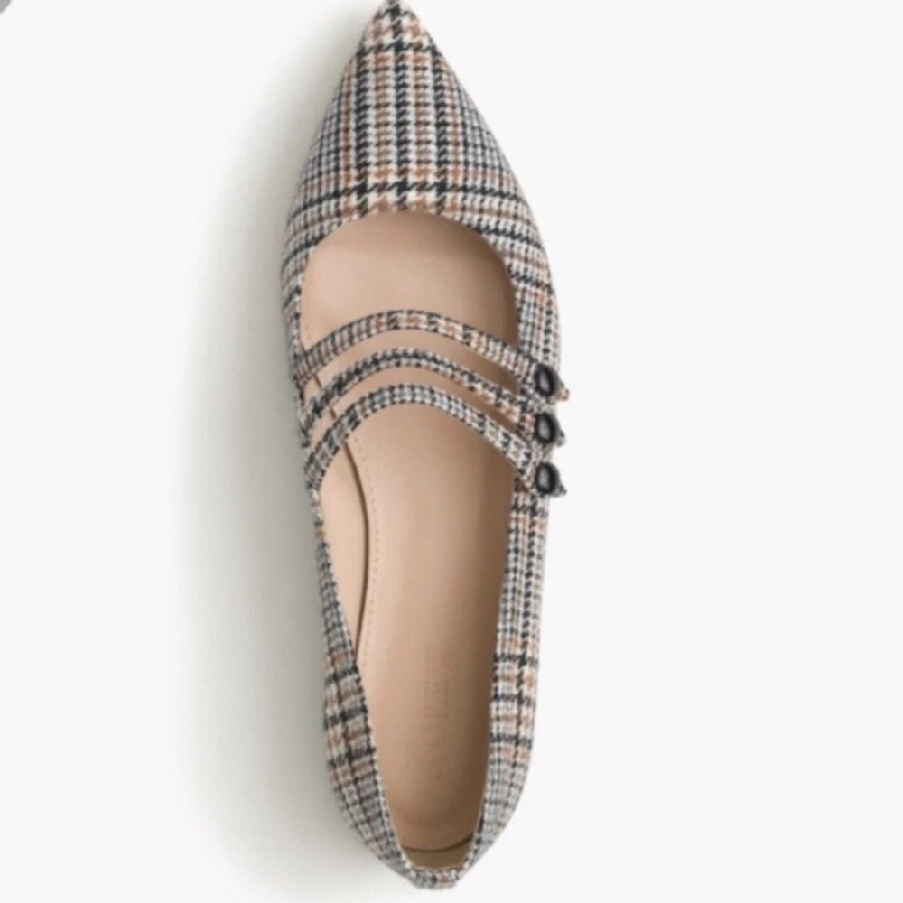 J.Crew Strappy Pointed Tie Flats In Glen Plaid Sz 8 - Picture 2 of 5